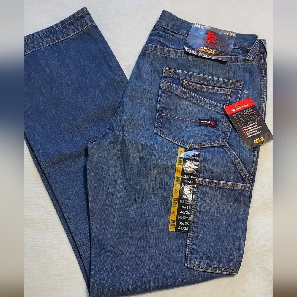 Ariat Men's M4 Flame Resistant Cat 2 Blue Jeans. 36x36 New With Tags